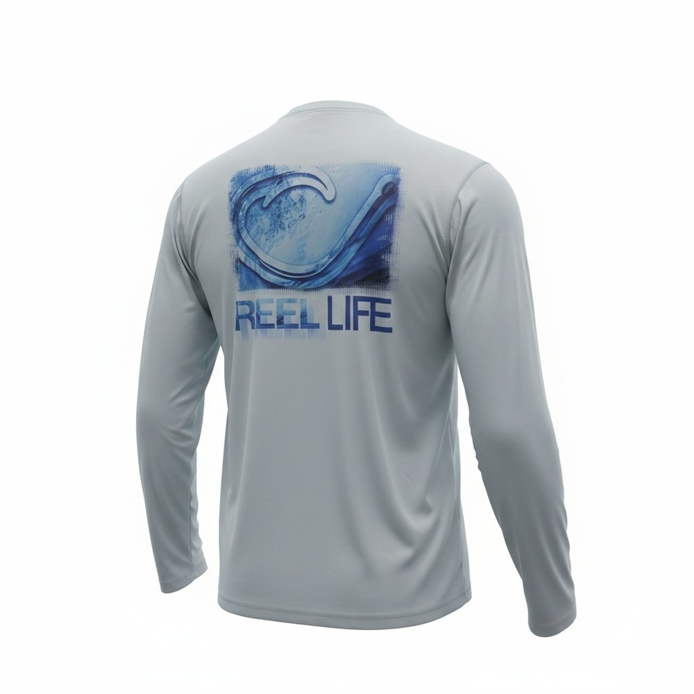 Long Sleeve Shirt Reel Life‎ XL Mens Grey Excellent Fishing Performance Graphic